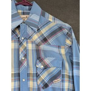 Wrangler Wrancher Shirt M Men's Westernwear Pearl Snap Long Sleeve Plaid Cotton